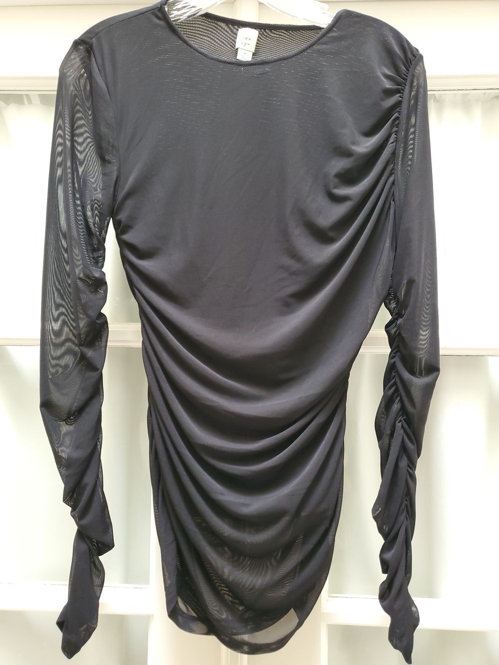 NWT A New Day Women's Black Ruched Sheer Long-Sleeve Top - Size M